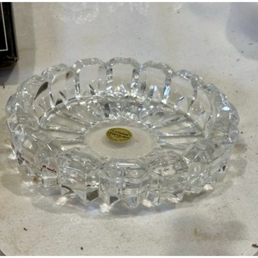 Vintage Cristal d Arques Courcelles 16cm Lead Crystal Ashtray New in Box NOS
